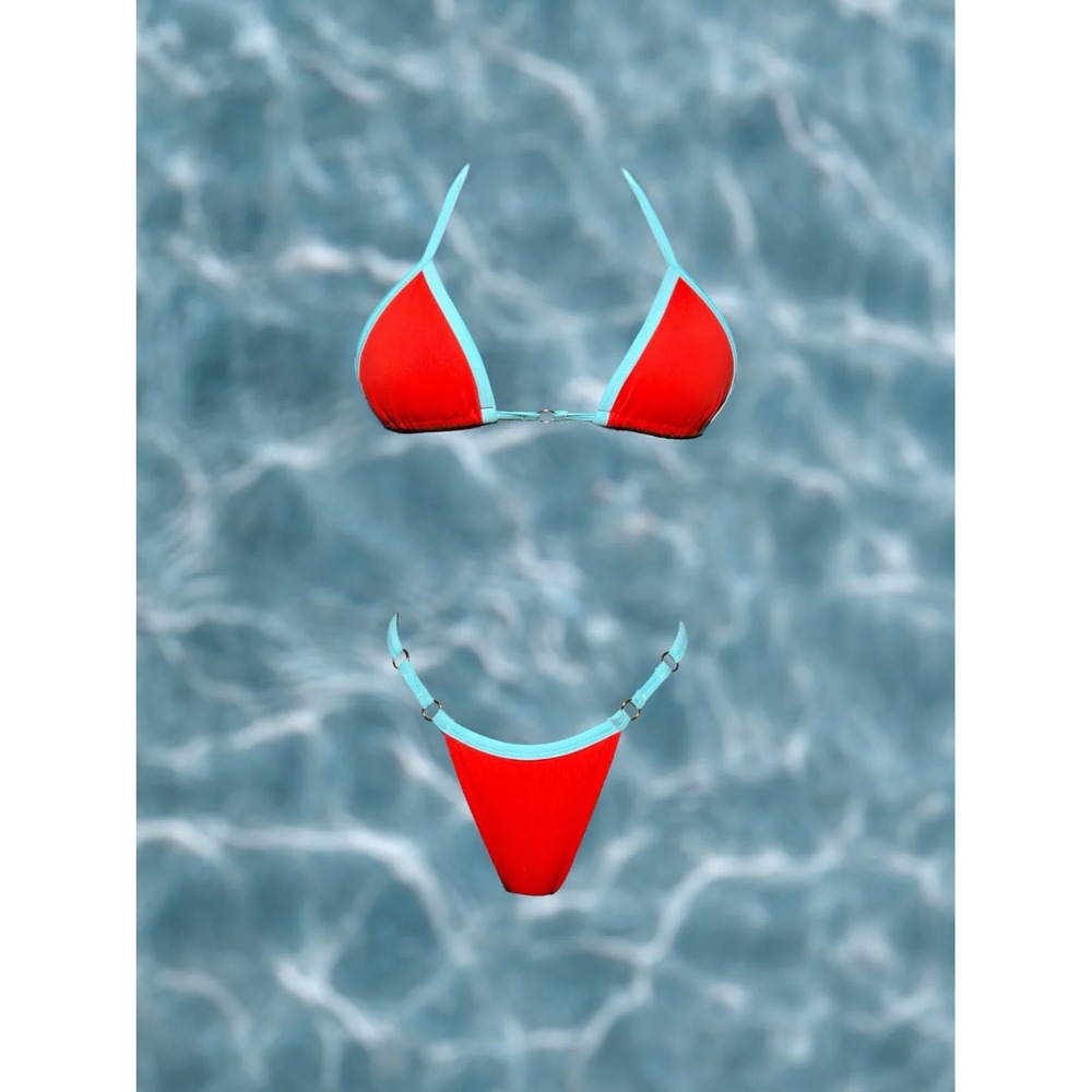 Sabana Swim Bikini Set Red Blue Medium Top Small Bottom New With Tags - Picture 2 of 8